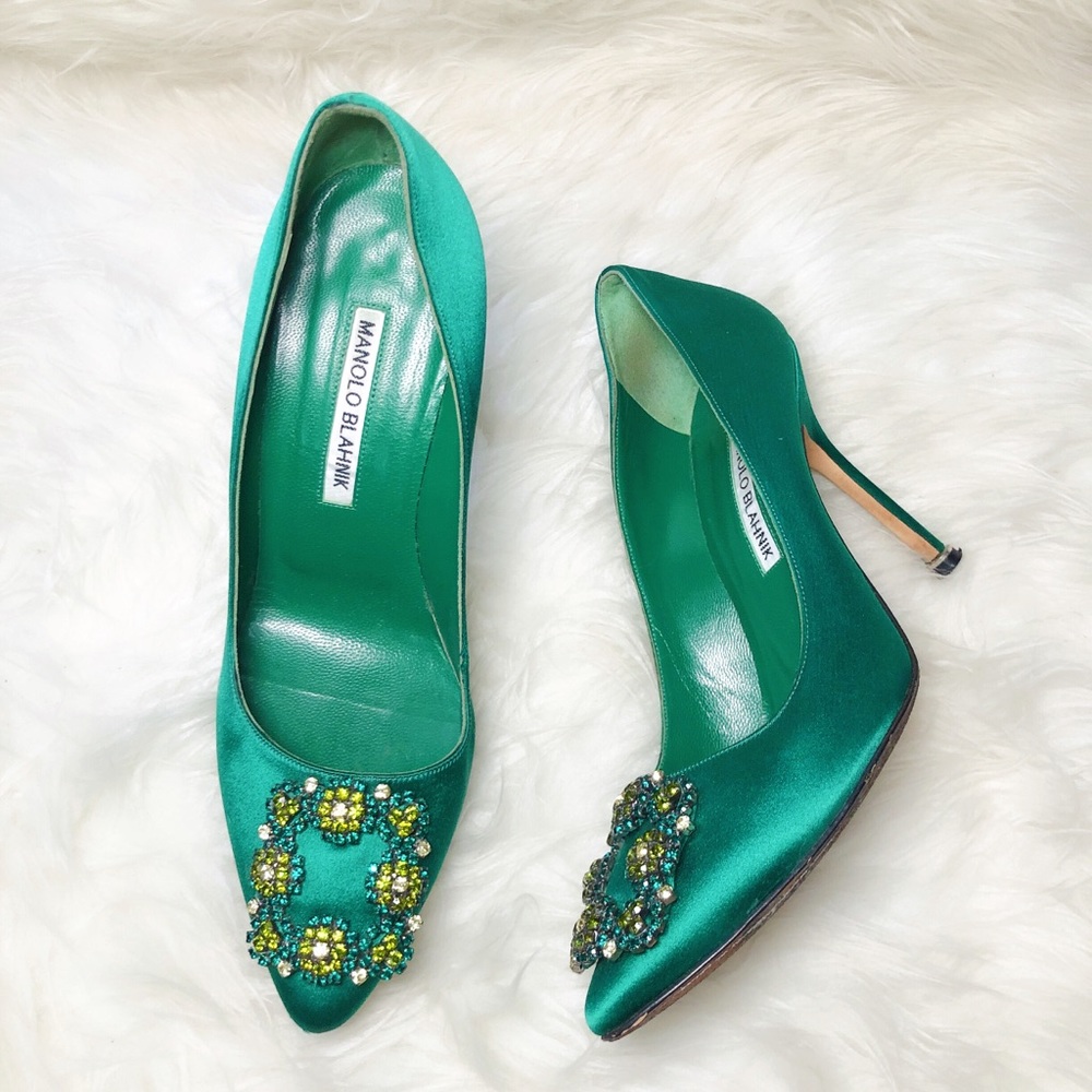 ❤️SOLD❤️Manolo Blahnik hangisi green pumps 37.5